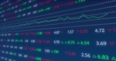 Donanma geçmişi üzerinden finansal verilerin ve grafiklerin animasyonu. küresel iş, finans, ekonomi ve teknoloji konsepti dijital olarak oluşturulmuş video.