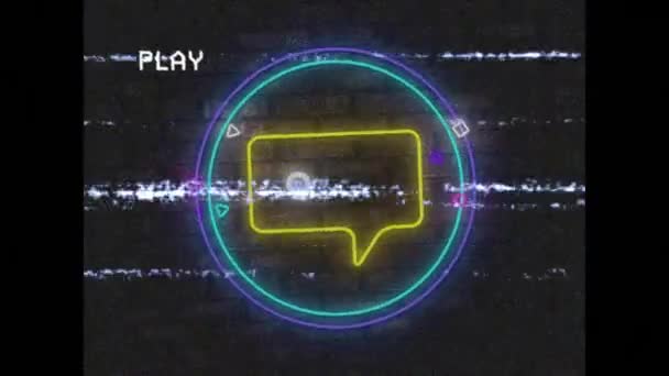 Animace Obrazovky Chybovým Neonovým Kruhem Ikonou Zprávy Černém Pozadí Koncepce — Stock video