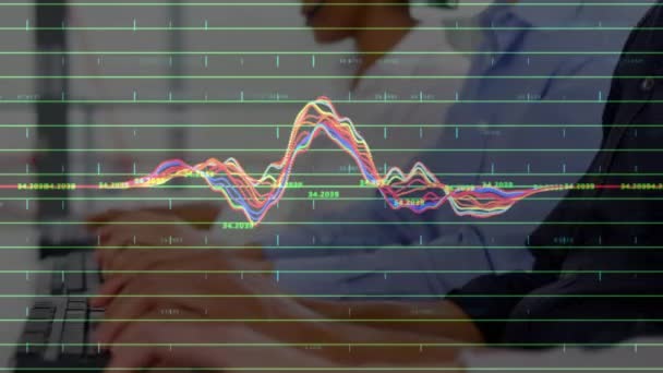 Animace Finančních Grafů Různorodé Ženské Mužské Konzultanty Pracující Úřadu Globální — Stock video