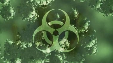 Uyarı işareti üzerine düşen kovid 19 hücrenin animasyonu. küresel covid 19 salgın konsepti dijital olarak oluşturulmuş video.