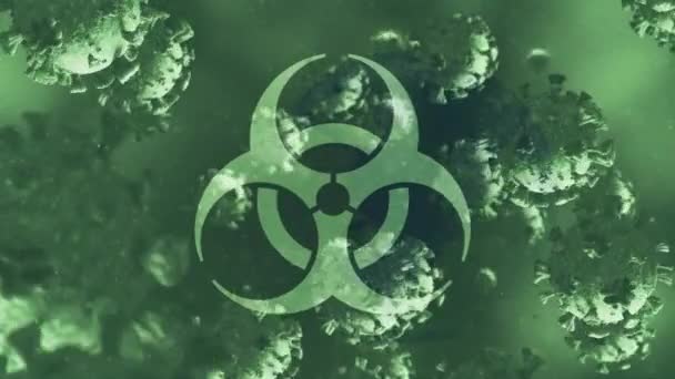 Animação Queda Células Vívidas Sobre Sinal Aviso Conceito Global Pandemia — Vídeo de Stock