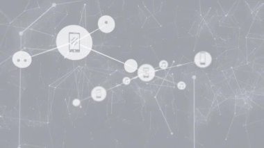 Beyaz arkaplan üzerinde bağlantı ağının animasyonu. küresel bağlantılar, iş dünyası, dijital arayüz, teknoloji ve ağ konsepti dijital olarak oluşturulmuş video.