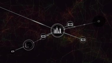 Siyah arkaplan üzerindeki bağlantı ağının animasyonu. küresel bağlantılar, iş dünyası, dijital arayüz, teknoloji ve ağ konsepti dijital olarak oluşturulmuş video.