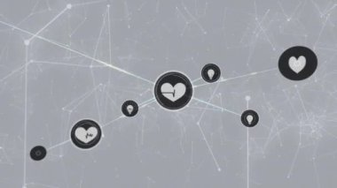 Beyaz arkaplan üzerinde bağlantı ağının animasyonu. küresel bağlantılar, iş dünyası, dijital arayüz, teknoloji ve ağ konsepti dijital olarak oluşturulmuş video.