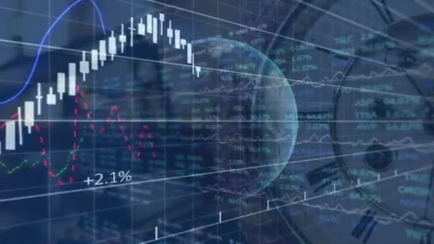 Animace Zpracování Finančních Údajů Celém Světě Mřížce Globální Koncepce Podnikání — Stock video