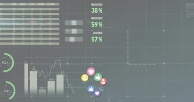 Gri arkaplanda veri işleme animasyonu. küresel bağlantılar, iş dünyası, dijital arayüz, teknoloji ve ağ konsepti dijital olarak oluşturulmuş video.