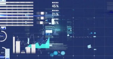 Donanma arka planında veri işleme animasyonu. küresel bağlantılar, iş dünyası, dijital arayüz, teknoloji ve ağ konsepti dijital olarak oluşturulmuş video.