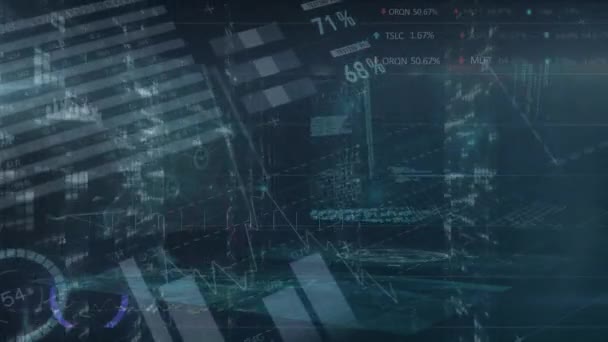 Анимация Обработки Финансовых Данных Экранах Сетках Глобальный Бизнес Финансы Обработка — стоковое видео