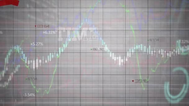 Animatie Van Verwerking Van Financiële Gegevens Met Rode Lijnen Tekst — Stockvideo