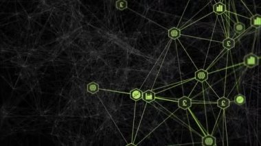 Dijital simgelerle bağlantılı dünyanın animasyonu. küresel bağlantılar, ağlar ve dijital arayüz konsepti dijital olarak oluşturulmuş video.