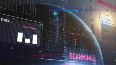 Tüm dünyada metin ve veri işleme animasyonları. küresel çevrimiçi hesaplama, teknoloji ve veri işleme kavramı dijital olarak oluşturulmuş video.