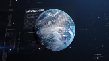 Arka planda dünya üzerinde veri işleme animasyonu. küresel çevrimiçi hesaplama, teknoloji ve veri işleme kavramı dijital olarak oluşturulmuş video.