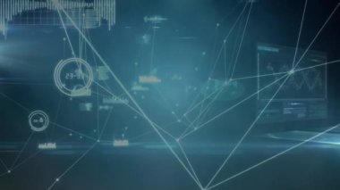 DNA iplikçiklerinin bağlantıların üzerinde dönmesi, bilimsel veri işleme. küresel bilim, veri işleme ve dijital arayüz kavramı dijital olarak oluşturulmuş video.