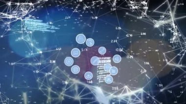 Simgeler ve veri işleme ile bağlantı ağının animasyonu. küresel bağlantılar, ağlar ve veri işleme konsepti dijital olarak oluşturulmuş video.