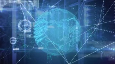 Dünya üzerindeki simgelerle ve veri işleme ağlarıyla bağlantıların animasyonu. küresel bağlantılar, ağlar ve veri işleme konsepti dijital olarak oluşturulmuş video.