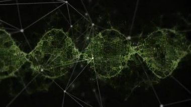 DNA iplikçikleri dönen bağlantı ağının animasyonu. küresel bilim, bağlantılar, ağlar ve veri işleme kavramı dijital olarak oluşturulmuş video.