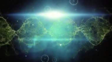 DNA iplikçikleri dönen bağlantı ağının animasyonu. küresel bilim, bağlantılar, ağlar ve veri işleme kavramı dijital olarak oluşturulmuş video.