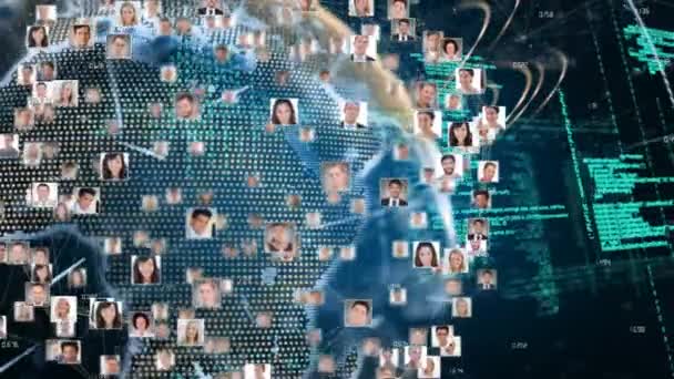Animation Globe Network Connections People Photos Global Connections Networks Data — Stock Video