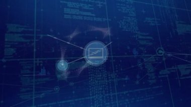 Veri işleme üzerinden bağlantı ağının animasyonu. küresel bağlantılar, ağlar ve dijital arayüz konsepti dijital olarak oluşturulmuş video.