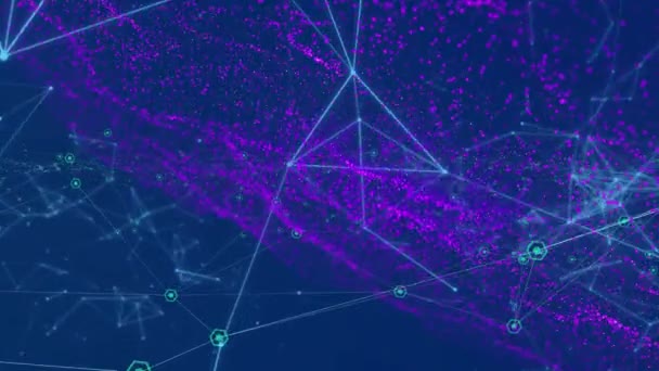 Анимация Сети Соединений Сияющей Фиолетовой Сеткой Глобальные Соединения Сети Концепция — стоковое видео