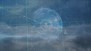 Dünya üzerindeki insan simgeleriyle bağlantı ağının animasyonu. küresel bağlantılar, ağlar ve dijital arayüz konsepti dijital olarak oluşturulmuş video.