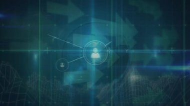 Oklar üzerinden insan simgeleriyle bağlantı ağının animasyonu. küresel bağlantılar, ağlar ve dijital arayüz konsepti dijital olarak oluşturulmuş video.