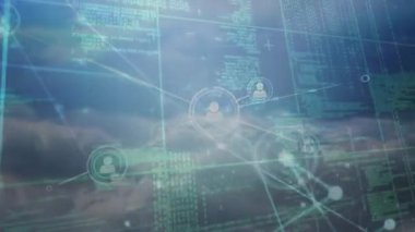 Veri işleme üzerine insan simgeleriyle bağlantı ağının animasyonu. küresel bağlantılar, ağlar ve dijital arayüz konsepti dijital olarak oluşturulmuş video.