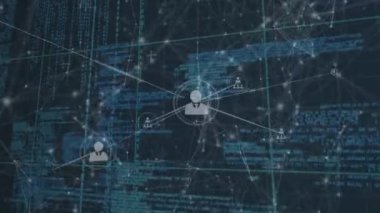 Veri işleme ve ızgara üzerinde insan simgeleri ile bağlantı ağının animasyonu. küresel bağlantılar, ağlar ve dijital arayüz konsepti dijital olarak oluşturulmuş video.