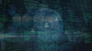 Dünya üzerindeki insan simgeleriyle bağlantı ağının animasyonu. küresel bağlantılar, ağlar ve dijital arayüz konsepti dijital olarak oluşturulmuş video.