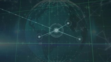Dünya üzerindeki noktalarla olan bağlantı ağının animasyonu. küresel bağlantılar, ağlar ve dijital arayüz konsepti dijital olarak oluşturulmuş video.