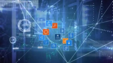 Dijital simgelerle bağlantı ağı küresinin animasyonu. küresel bağlantılar, ağlar ve veri işleme konsepti dijital olarak oluşturulmuş video.