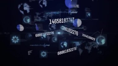 Sayılar ve veri işleme ile taranan dürbünlerin animasyonu. küresel bağlantılar, ağlar ve veri işleme konsepti dijital olarak oluşturulmuş video.