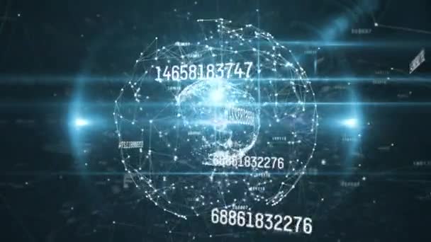 Animação Globo Rede Conexões Com Números Processamento Dados Conexões Globais — Vídeo de Stock