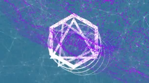 幾何学的な形状や接続のネットワーク上の紫色のメッシュのアニメーション グローバルな接続 ネットワーク データ処理の概念デジタルで生成されたビデオ — ストック動画