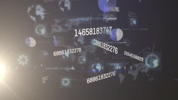 Sayılar Veri Işleme Ile Taranan Dürbünlerin Animasyonu Küresel Bağlantılar Ağlar — Stok video