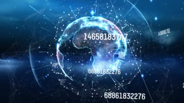 Animação Números Processamento Dados Todo Mundo Conexões Globais Redes Conceito — Vídeo de Stock