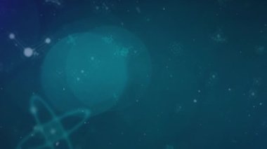 Donanma arka planında yüzen moleküllerin animasyonu. Bilim, insan biyolojisi, teknoloji ve dijital arayüz konsepti dijital olarak oluşturulmuş video.