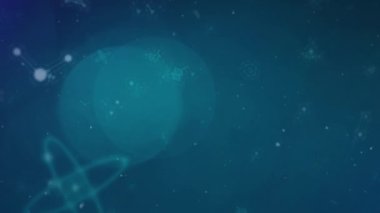 Donanma arka planında yüzen moleküllerin animasyonu. Bilim, insan biyolojisi, teknoloji ve dijital arayüz konsepti dijital olarak oluşturulmuş video.