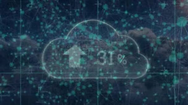 Bulutlu Gökyüzüne Yüklenen Dijital Bulut Üzerindeki Bağlantıların Animasyonu Küresel Bağlantılar — Stok video