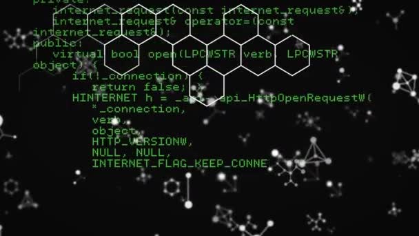 Animering Vita Hexagoner Över Databehandling Svart Bakgrund Globalt Vetenskaps Databehandlings — Stockvideo