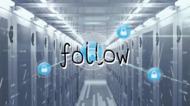 Sunuculardan alışveriş arabalarıyla takip ve bağlantı animasyonları. küresel ağ, sosyal medya, bağlantılar, teknoloji ve dijital arayüz kavramı dijital olarak oluşturulmuş video.