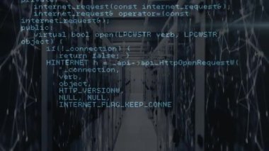 Sunucular üzerinden veri işleme ve bağlantıların animasyonu. küresel ağ, bağlantılar, veri işleme, teknoloji ve dijital arayüz kavramı dijital olarak oluşturulmuş video.