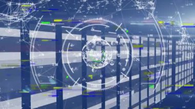 Donanma arka planında bağlantıları olan işleme çemberinin, ışıkların ve kürenin animasyonu. küresel ağ, bağlantılar, teknoloji ve dijital arayüz konsepti dijital olarak oluşturulmuş video.