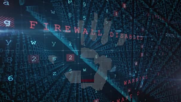 Animação Ataque Cibernético Sistema Segurança Biônica Mão Sobre Números Letras — Vídeo de Stock