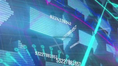 Mavi uzayda veri işleme ve okların üzerindeki el biyonik güvenlik sisteminin animasyonu. küresel internet güvenliği, veri işleme, bağlantılar ve dijital arayüz konsepti dijital olarak oluşturulmuş video.