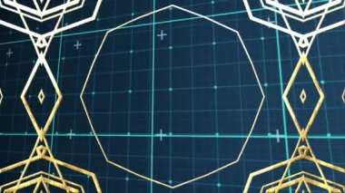 Kontrol edilen mavi boşlukta geometrik şekillerin değiştirilmesi. iletişim, teknoloji ve dijital arayüz kavramı dijital olarak oluşturulmuş video.