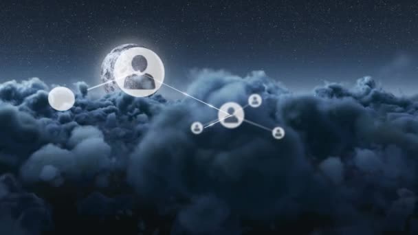 通过月亮和云彩与人物形象联系的网络动画 全球网络 连接和数字接口概念数字生成的视频 — 图库视频影像