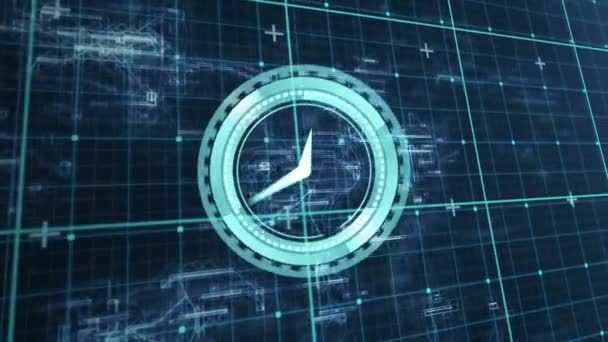 Animatie Van Klok Beweegt Gecontroleerde Blauwe Ruimte Tijd Technologie Digitaal — Stockvideo