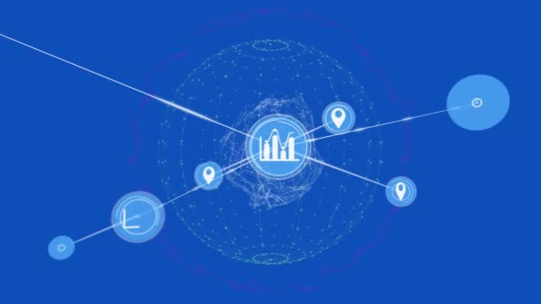 Animation Network Connections Icons Globe Global Connections Data Processing Digital — Stock Video