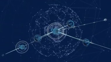 Dünya üzerindeki simgelerle bağlantı ağının animasyonu. küresel bağlantılar, veri işleme ve dijital arayüz konsepti dijital olarak oluşturulmuş video.